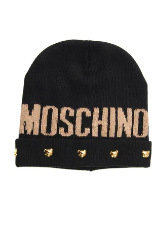 Moschino Femme, Accessoires, Noir, Taille: ONE Size Chapeau Logo avec Revers Roulés et Détails Contrastés