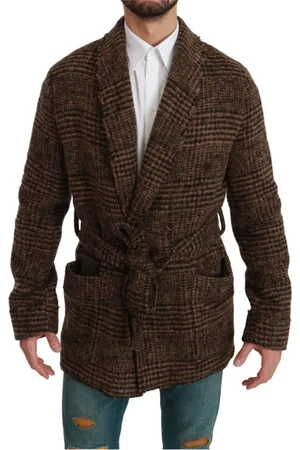 Dolce & Gabbana Homme, Vestes, Brun, Taille: S Superbe Manteau en Laine à Carreaux Marron