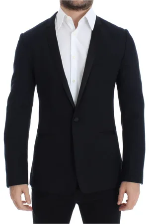 Dolce & Gabbana Homme, Vestes, Bleu, Taille: S Superbe Blazer Slim Fit en Laine et Soie Bleu avec Détails Dorés
