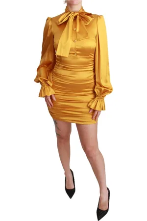 Dolce & Gabbana Femme, Robes, Jaune, Taille: 36 FR Robe Mini Sheath Bodycon en Soie Jaune Extensible