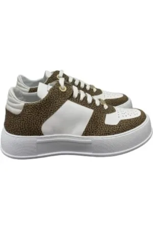 Borbonese Femme, Chaussures, Blanc, Taille: 36 EU Baskets en cuir blanc avec inserts Graffiti OP Natural