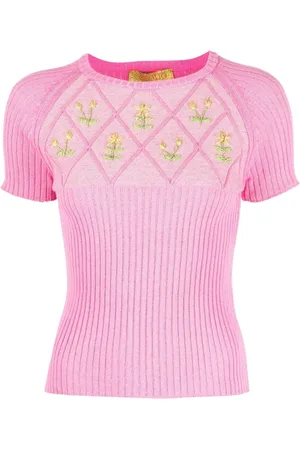 CORMIO Femme, Tops, Rose, Taille: 40 FR Haut tricoté brodé floral en rose