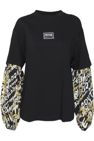 VERSACE Femme, Tops, Noir, Taille: 36 FR T-shirt à manches longues imprimé baroque noir pour femme
