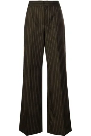 Jean Paul Gaultier Femme, Pantalons, Brun, Taille: 38 FR Pantalon Large en Laine Mélangée Marron