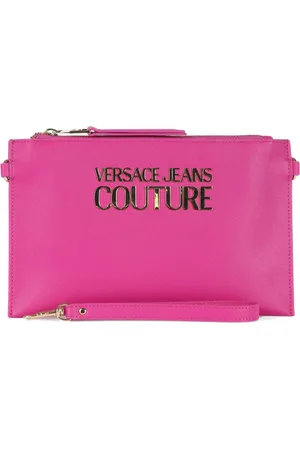 VERSACE Femme, Sacs, Rose, Taille: ONE Size Pochette Logo Front Saffiano