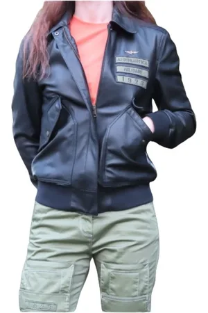 Aeronautica Militare Femme, Vestes, Noir, Taille: 44 FR Blouson Pilote en Cuir Noir