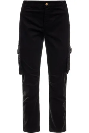 Twin-Set Femme, Pantalons, Noir, Taille: W25 Jean Cargo Noir avec Poches à Fleurs de Diamants