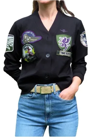 Aeronautica Militare Femme, Blouses et Chemises, Noir, Taille: 40 FR Cardigan boutonné avec écussons