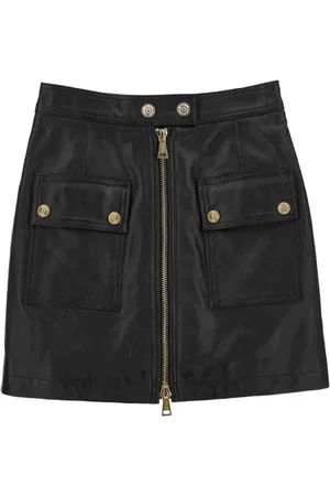 VERSACE Femme, Jupes, Noir, Taille: 38 FR Mini Jupe en Cuir de Mouton Napa