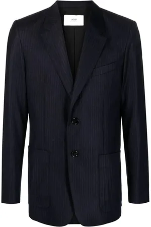 Ami Homme, Vestes, Bleu, Taille: L Veste en Laine à Rayures Bleu Marine