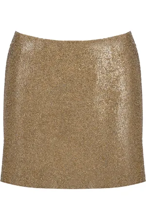 Nué Notes Femme, Jupes, , Taille: 38 FR Jupe Mini A-Ligne en Soie Dorée