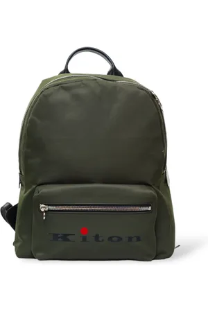 Kiton Unisex, Sacs, Vert, Taille: ONE Size Sac à dos en toile brodée avec poche avant
