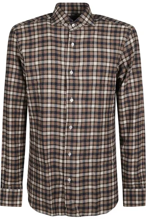 BARBA Homme, Chemises, Brun, Taille: 2XL Marron/Beige Neck Shirt
