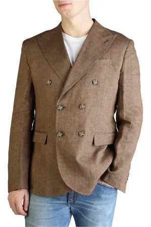 YES ZEE BY ESSENZA Homme, Vestes, Brun, Taille: S Blazer en Lin à Boutons avec Poches
