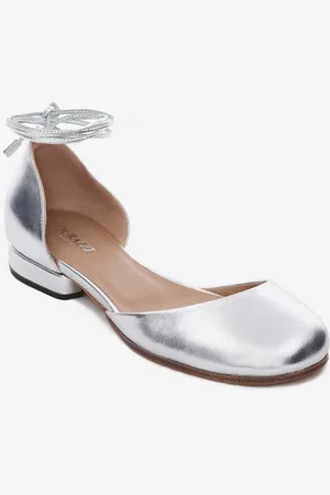 Durazzi Milano Femme, Chaussures, Gris, Taille: 38 EU Ballerine en cuir argent à lacets