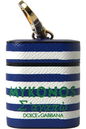 Dolce & Gabbana Femme, Accessoires, Bleu, Taille: ONE Size Étui Airpod en cuir à rayures avec sangle logo