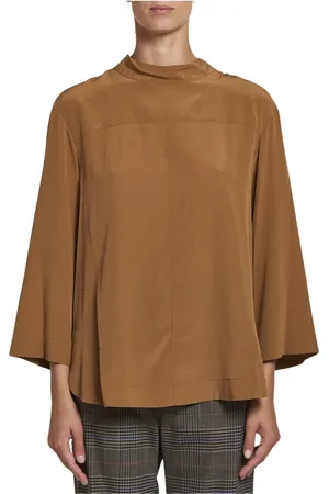 SEA Femme, Blouses et Chemises, Brun, Taille: 40 FR Chemise Marron en Soie à Col Haut