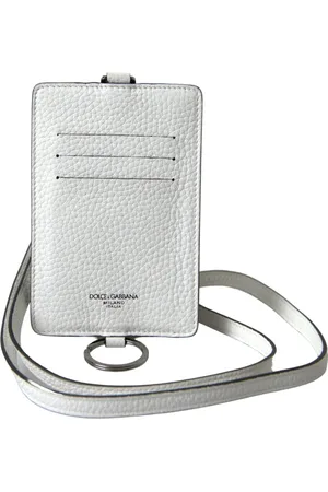 Dolce & Gabbana Homme, Accessoires, Blanc, Taille: ONE Size Porte-Cartes en Cuir Blanc avec Lanière et Logo