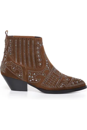 Bibi Lou Femme, Chaussures, Brun, Taille: 38 EU Bottes Texanes en Daim avec Clous en Métal