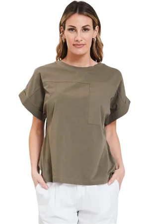 ALPHA STUDIO Femme, Tops, Vert, Taille: 38 FR T-Shirt Giro avec Poche
