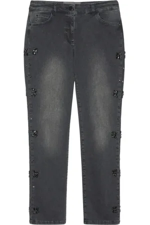 Elena Miro Femme, Jeans, Gris, Taille: 42 FR Jeans brodés à la main