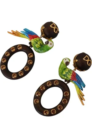 Dolce & Gabbana Femme, Accessoires, Noir, Taille: ONE Size Boucles Oreilles Pendantes Multicolores avec Motif Perroquet
