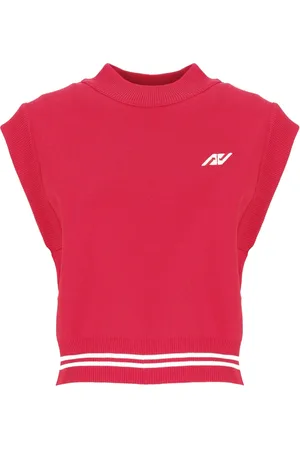 Autry Femme, Tops, Rouge, Taille: 38 FR Haut Rouge sans Manches avec Logo Contrastant
