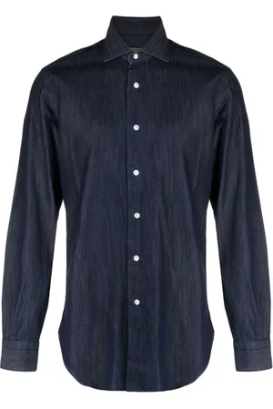 BARBA Homme, Chemises, Bleu, Taille: L Chemise Denim Italienne, 100% Coton