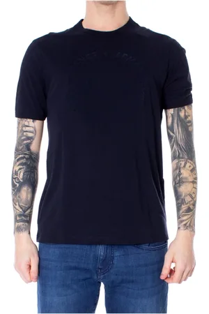 Armani Exchange Homme, Tops, Bleu, Taille: L T-shirt Bleu Col Rond Uni