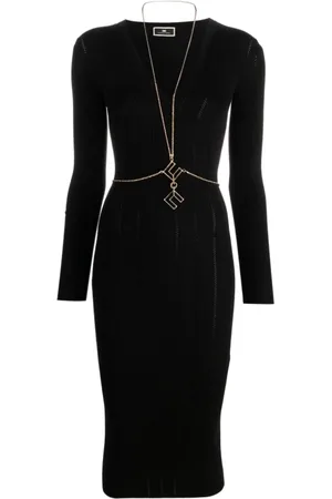 Elisabetta Franchi Femme, Robes, Noir, Taille: 38 FR Robe Tricot Mi-longue avec Col