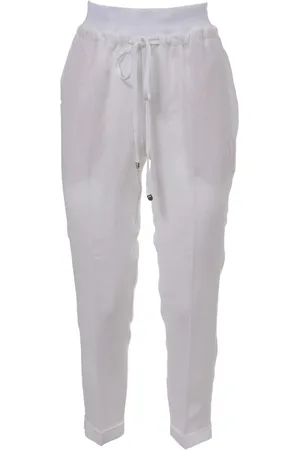 LE TRICOT PERUGIA Femme, Pantalons, Blanc, Taille: 36 FR Pantalon en lin avec taille élastique