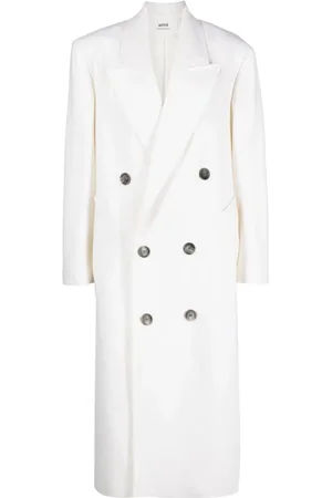 Ami Femme, Manteaux, Blanc, Taille: 36 FR Manteau en laine blanc à double boutonnage