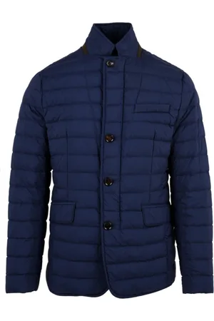 MOORER Homme, Vestes, Bleu, Taille: L Veste en Cuir Matelassée avec Fermeture Éclair et Boutons en Corne