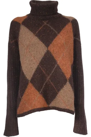 Gran Sasso Femme, Pulls, Brun, Taille: 38 FR Pull à col montant avec motif à losanges