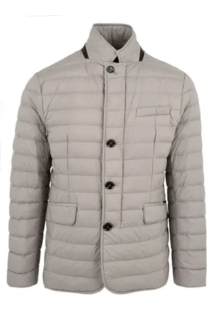 MOORER Homme, Vestes, Blanc, Taille: L Veste en Cuir Matelassée avec Fermeture Éclair et Boutons en Corne