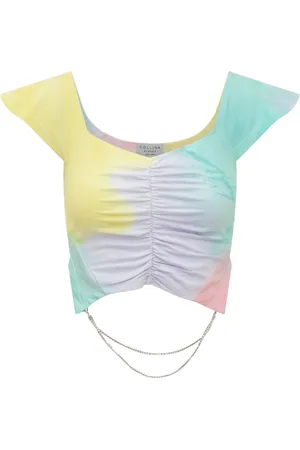 Collina Strada Femme, Tops, Multicolore, Taille: 40 FR T-Shirt Crop Col V avec Effet Tie Dye et Motif Tribal en Strass