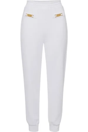 Elisabetta Franchi Femme, Pantalons, Blanc, Taille: 36 FR Pantalon de survêtement à taille élastique