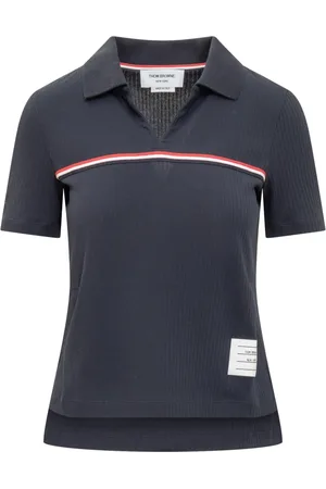 Thom Browne Femme, Tops, Bleu, Taille: 36 FR Polo à Manches Courtes avec Logo Brodé