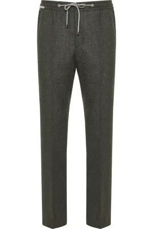 corneliani Homme, Pantalons, Vert, Taille: L Pantalon en Laine Super 100s à Cordon de Serrage