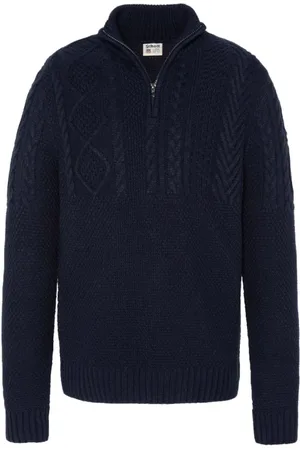 Schott NYC Homme, Pulls, Bleu, Taille: S Pull Zip-Up en Mailles Torsadées