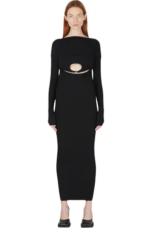 Wynn Hamlyn Femme, Robes, Noir, Taille: 38 FR Robe en Maille Côtelée avec Découpes
