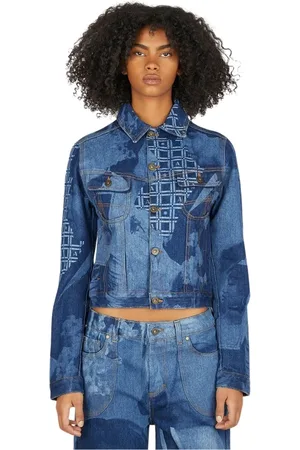 Ahluwalia Femme, Vestes, Bleu, Taille: 38 FR Veste en Denim avec Motif Graphique