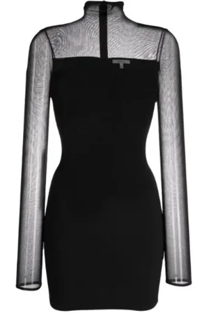 Nensi Dojaka Femme, Robes, Noir, Taille: 40 FR Robe Noire Semi-Transparente à Col Roulé
