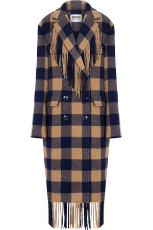 Moschino Femme, Manteaux, , Taille: 36 FR Manteau en Laine à Carreaux avec Franges
