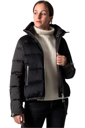 Duno Femme, Vestes, Noir, Taille: 42 FR Doudoune Courte Oversize en Laine+Satin