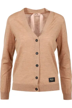 Nº21 Femme, Pulls, Brun, Taille: 42 FR Cardigan en Coton Marron à Col en V