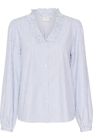 Kaffe Femme, Blouses et Chemises, Bleu, Taille: 46 FR Chemisier à rayures bleues et blanches avec détails à volants