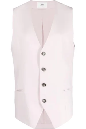 Ami Femme, Vestes, Rose, Taille: 36 FR Gilet Rose en Laine avec Fermeture à Boutons