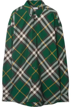 Burberry Homme, Chemises, Vert, Taille: M Chemise Verte à Carreaux avec Logo Brodé