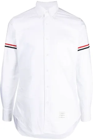 Thom Browne Homme, Chemises, Blanc, Taille: 2XL Chemise Blanche en Coton avec Détails Rayés